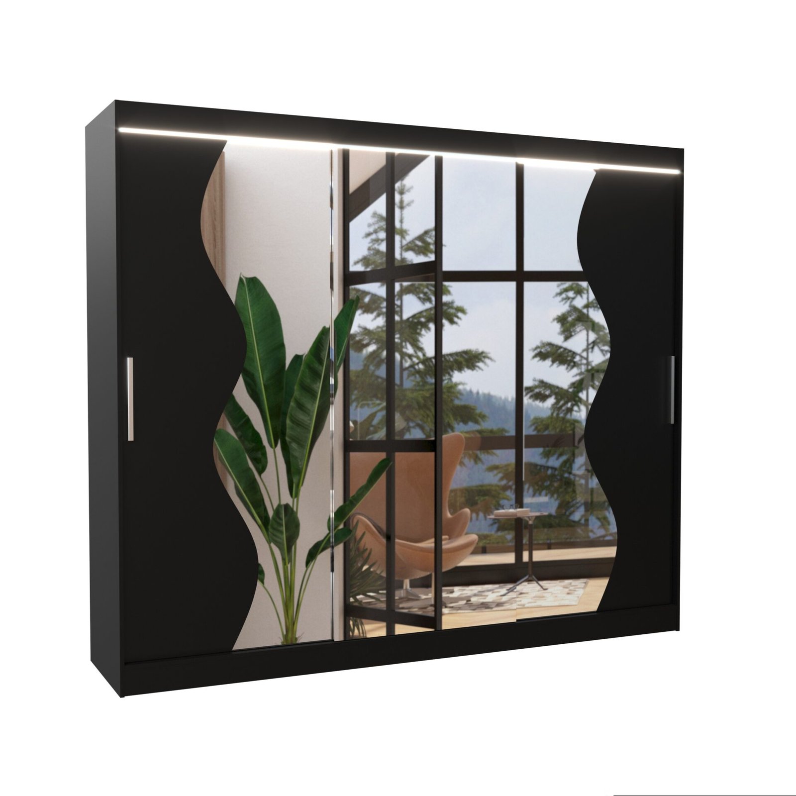 Sliding wardrobe with mirror and LED lighting SHARON 250 black ADRK