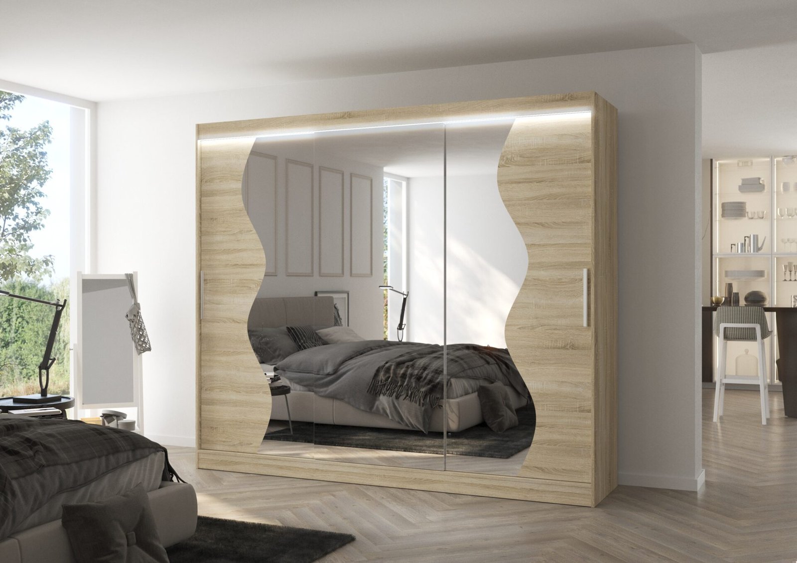 Sliding wardrobe with mirror and LED lighting SHARON 250 Sonoma ADRK - Image 2