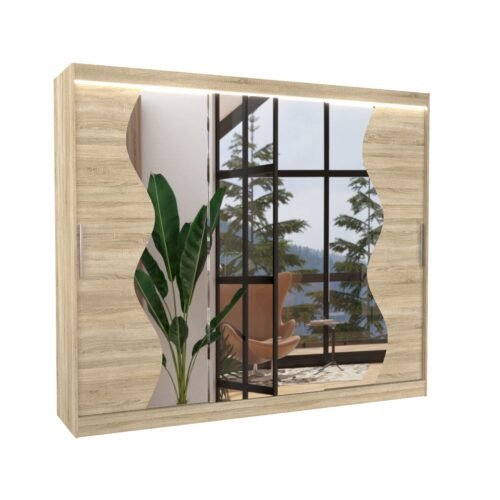 Sliding wardrobe with mirror and LED lighting SHARON 250 Sonoma ADRK