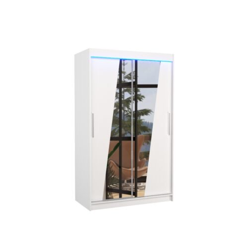 Sliding wardrobe with mirror and LED lighting TEXAS 120 white ADRK