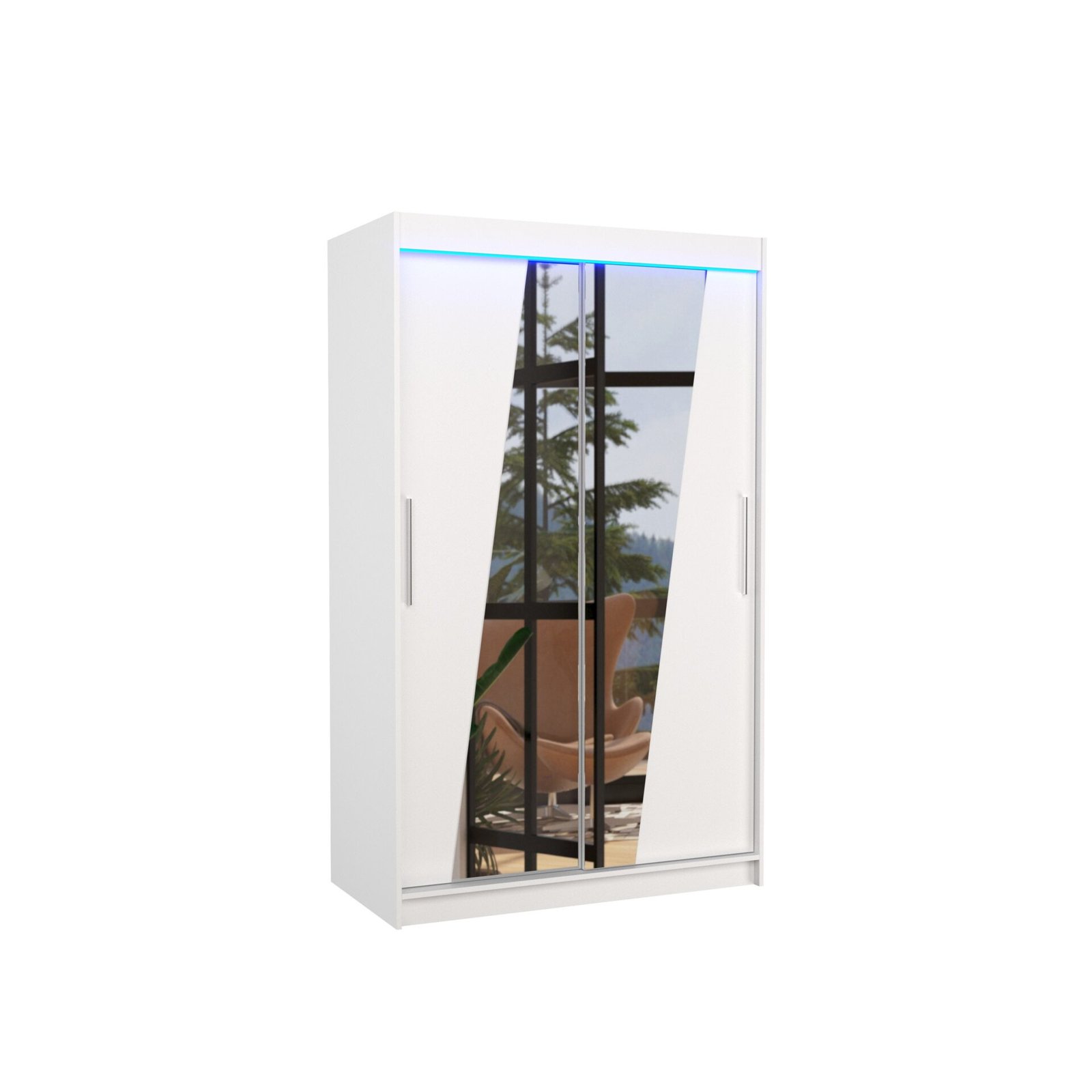 Sliding wardrobe with mirror and LED lighting TEXAS 120 white ADRK