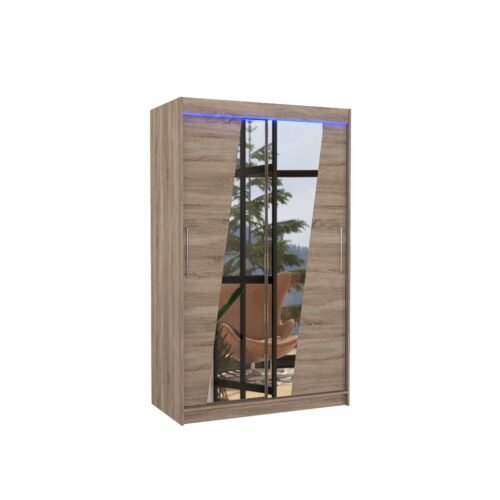 Sliding wardrobe with mirror and LED lighting TEXAS 120 Truffle ADRK