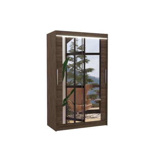 Sliding wardrobe with mirror and LED lighting TIBAGO 120 chocolate color ADRK