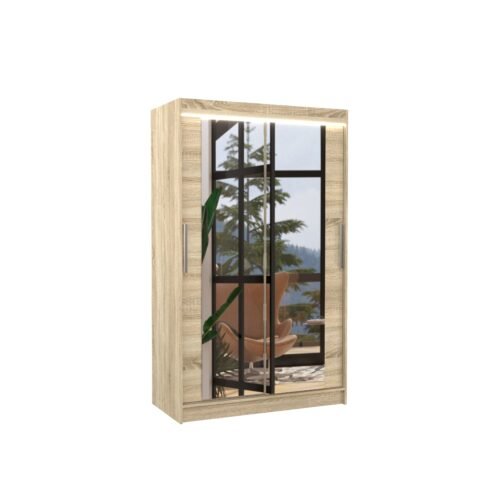 Sliding wardrobe with mirror and LED lighting TIBAGO 120 Sonoma ADRK