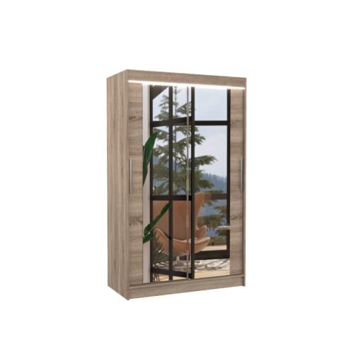 Sliding wardrobe with mirror and LED lighting TIBAGO 120 Truffle ADRK