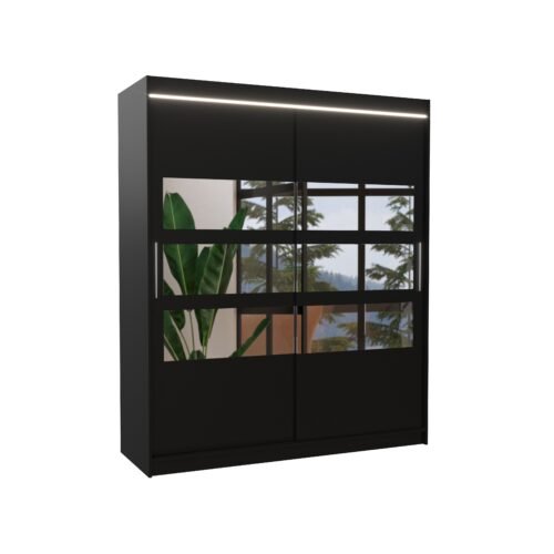 Sliding wardrobe with mirror and LED lighting TOLEDO 180 black ADRK