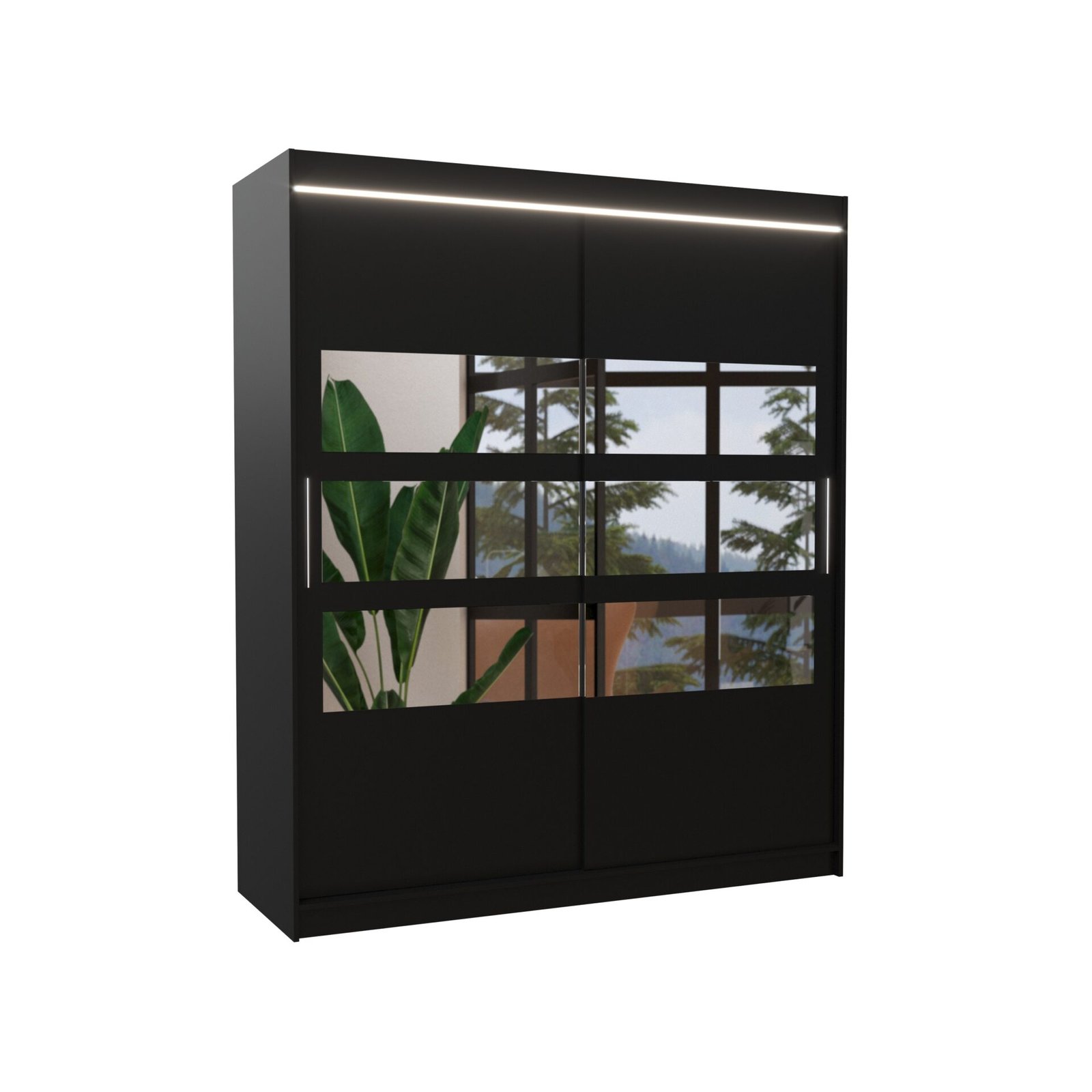 Sliding wardrobe with mirror and LED lighting TOLEDO 180 black ADRK