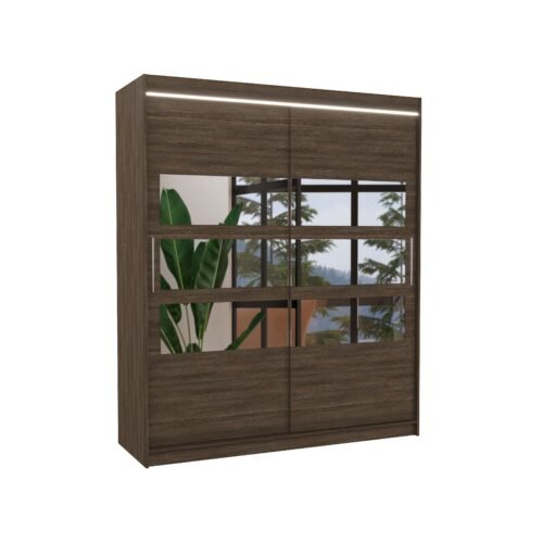 Sliding wardrobe with mirror and LED lighting TOLEDO 180 chocolate color ADRK