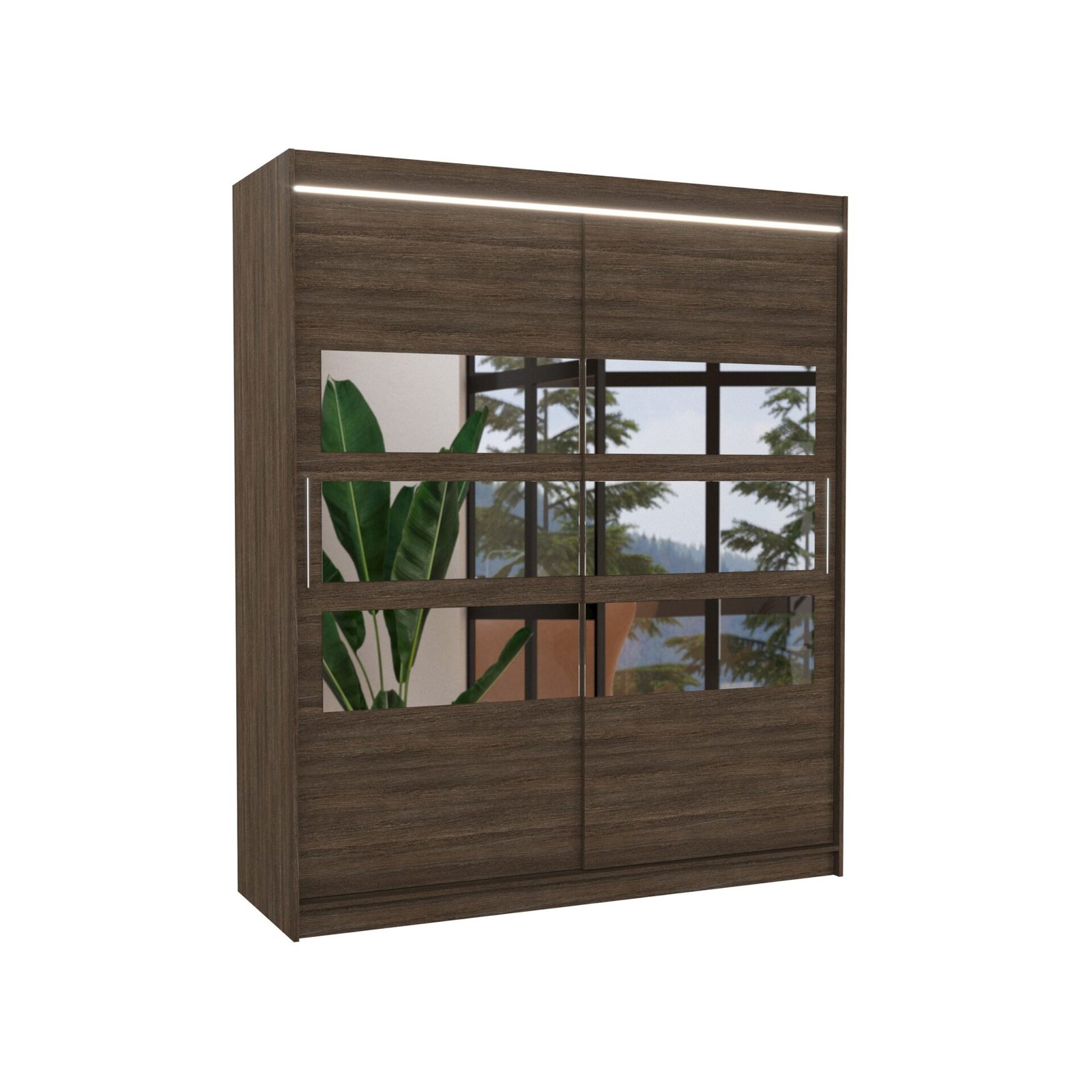 Sliding wardrobe with mirror and LED lighting TOLEDO 180 chocolate color ADRK