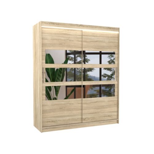 Sliding wardrobe with mirror and LED lighting TOLEDO 180 Sonoma ADRK