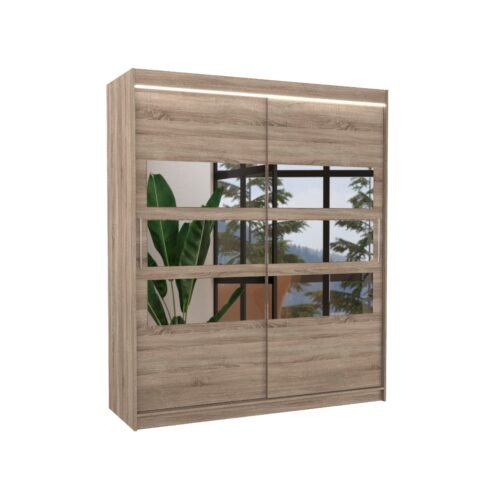 Sliding wardrobe with mirror and LED lighting TOLEDO 180 Truffle ADRK