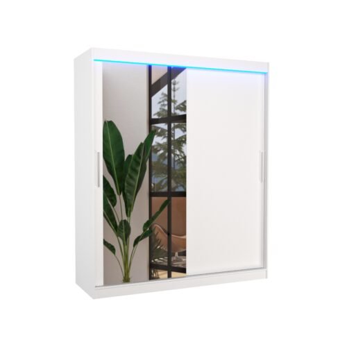 Sliding wardrobe with mirror and LED lighting TOM 180 white ADRK