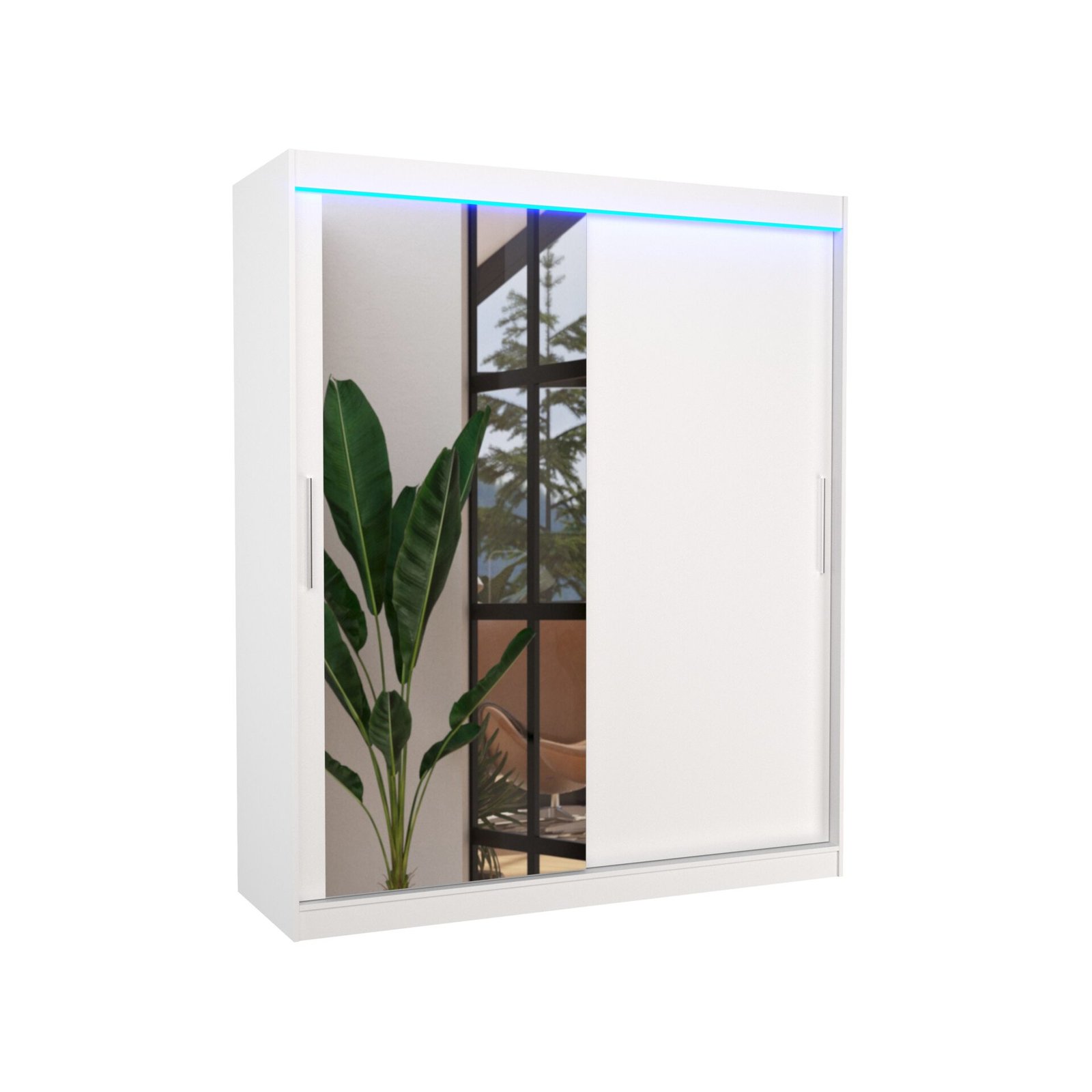 Sliding wardrobe with mirror and LED lighting TOM 180 white ADRK