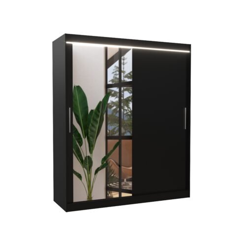 Sliding wardrobe with mirror and LED lighting TOM 180 black ADRK