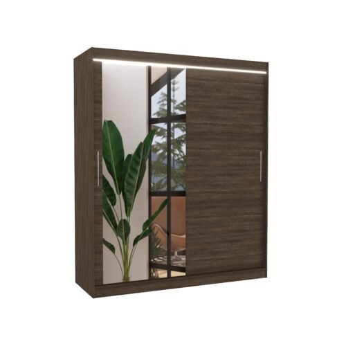 Sliding wardrobe with mirror and LED lighting TOM 180 Chocolate ADRK