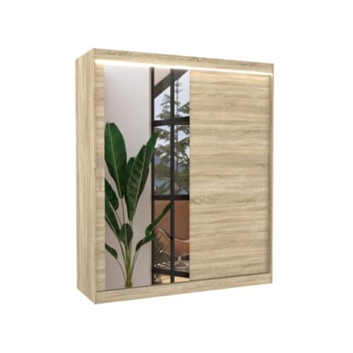 Sliding wardrobe with mirror and LED lighting TOM 180 Sonoma ADRK