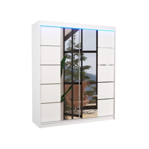 Sliding wardrobe with mirror and LED lighting TRAVES 180 white ADRK