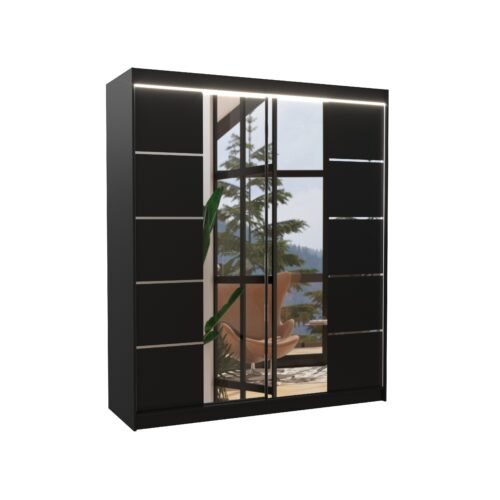Sliding wardrobe with mirror and LED lighting TRAVES 180 black ADRK