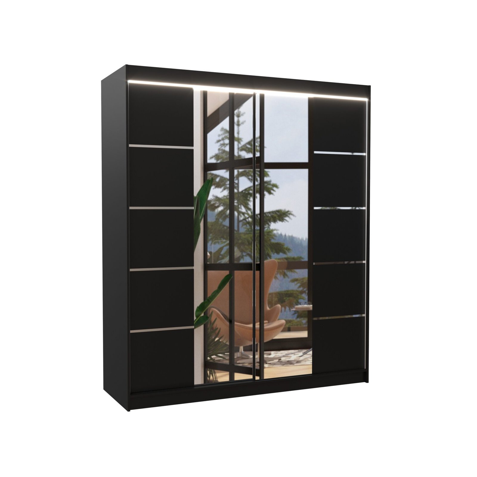 Sliding wardrobe with mirror and LED lighting TRAVES 180 black ADRK