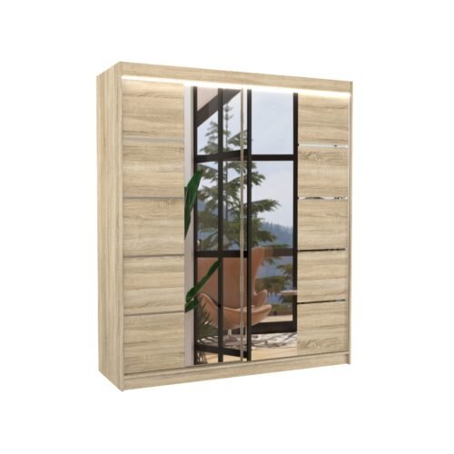 Sliding wardrobe with mirror and LED lighting TRAVES 180 Sonoma ADRK