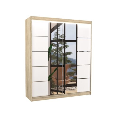 Sliding wardrobe with mirror and LED lighting TRAVES 180 Sonoma/White ADRK