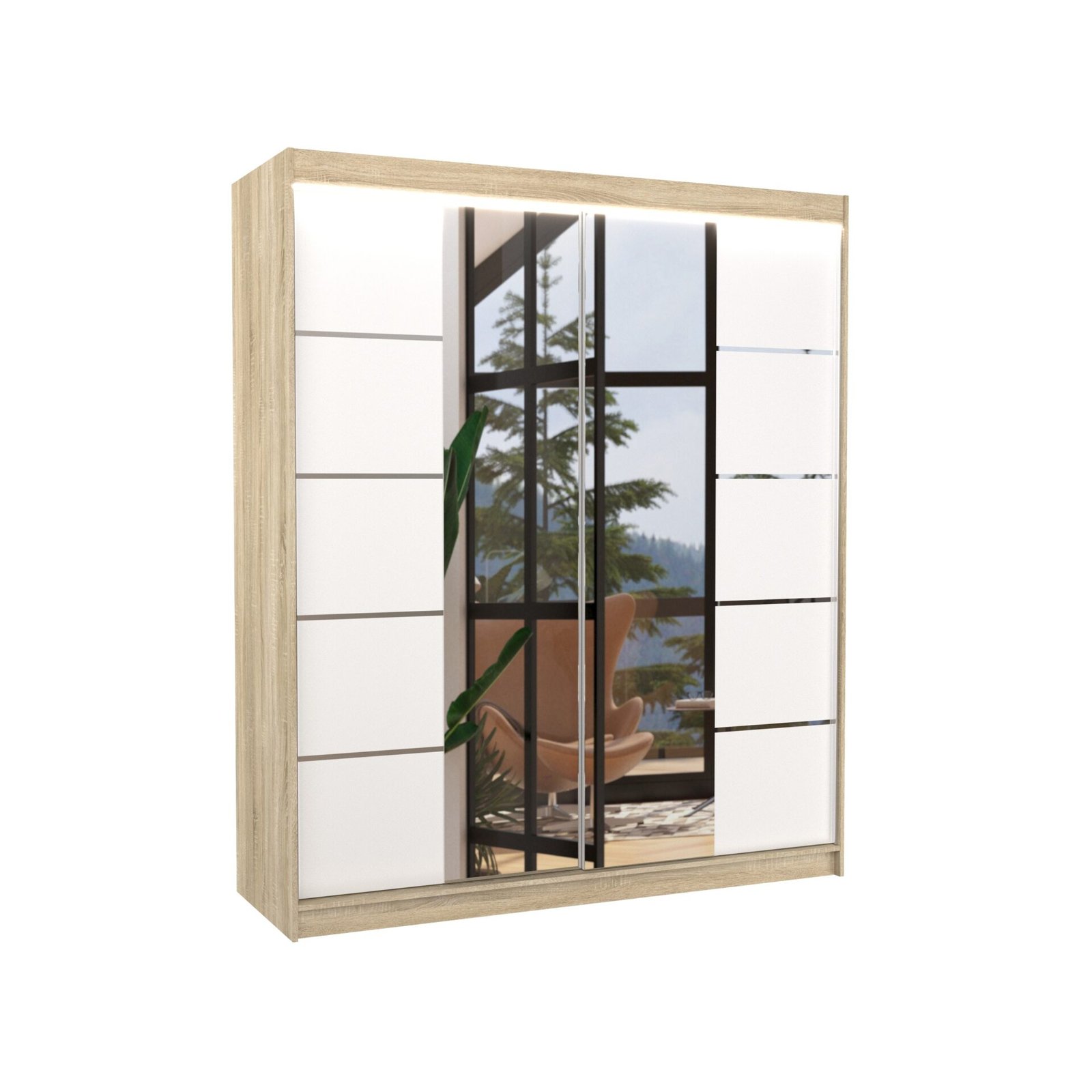Sliding wardrobe with mirror and LED lighting TRAVES 180 Sonoma/White ADRK
