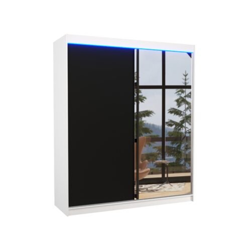 Sliding wardrobe with mirror and LED lighting VIKI 180 white/black ADRK