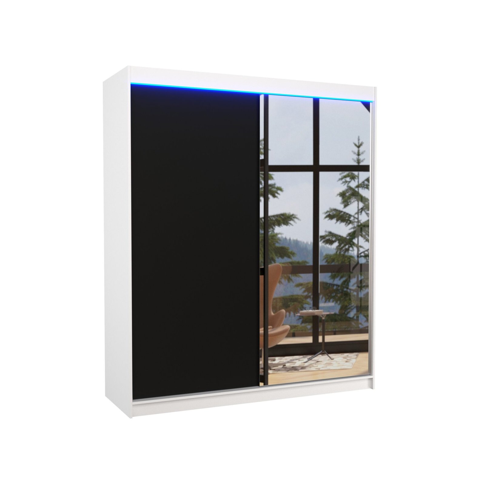 Sliding wardrobe with mirror and LED lighting VIKI 180 white/black ADRK