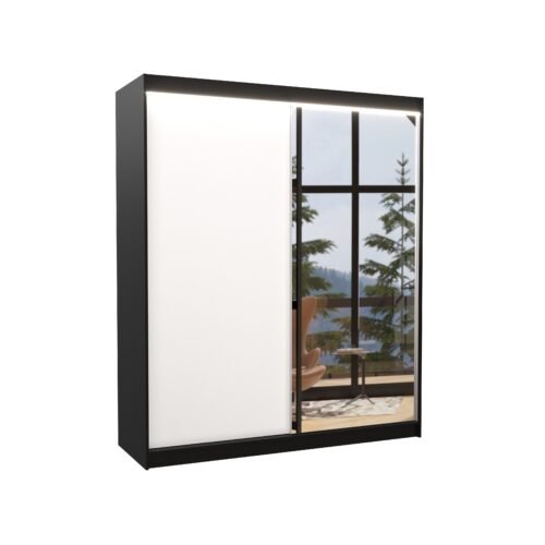 Sliding wardrobe with mirror and LED lighting VIKI 180 black ADRK