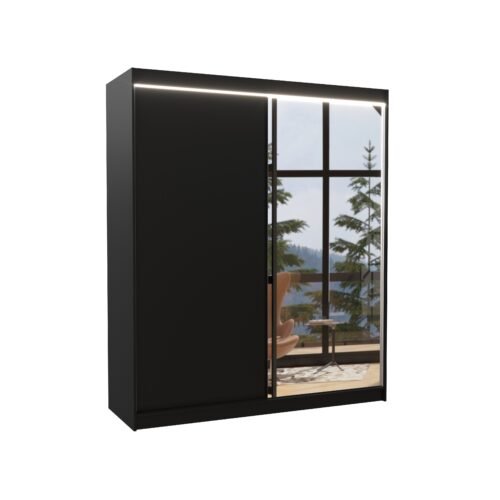 Sliding wardrobe with mirror and LED lighting VIKI 180 black/white ADRK