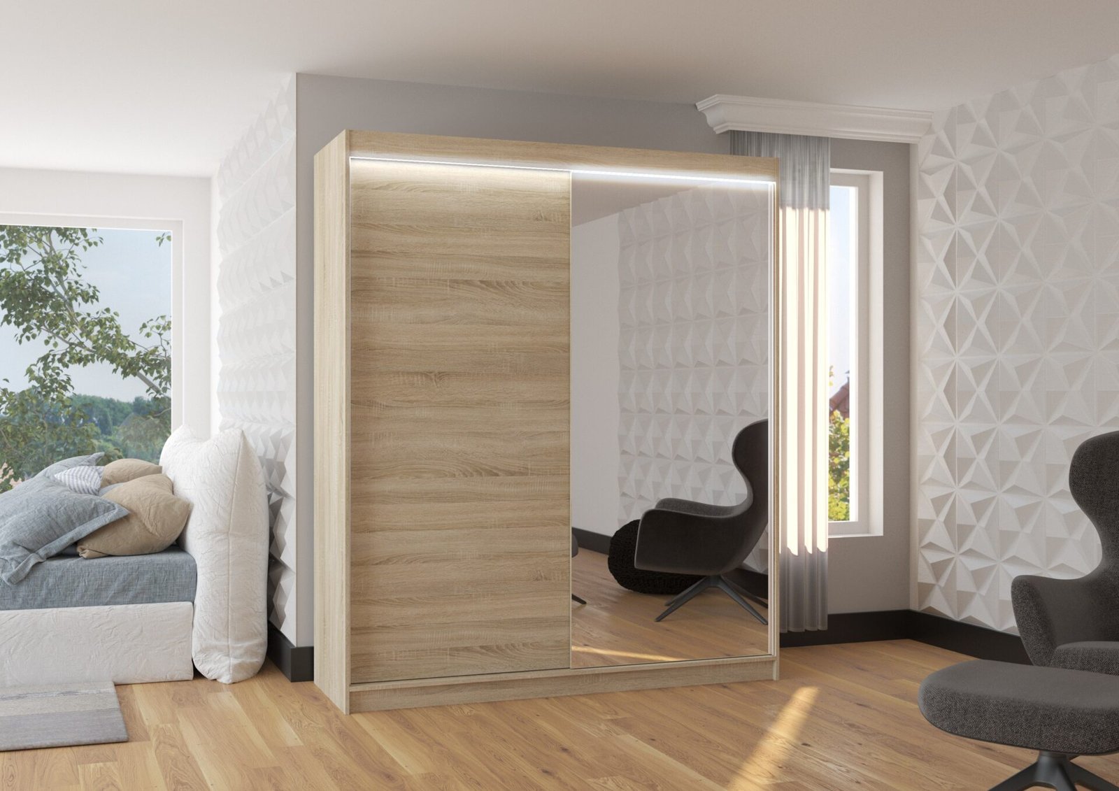 VIKI 180 Sonoma ADRK sliding wardrobe with mirror and LED lighting - Image 2