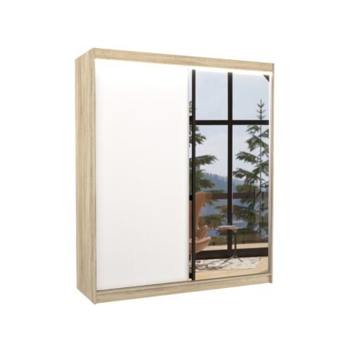 VIKI 180 Sonoma/White ADRK sliding wardrobe with mirror and LED lighting