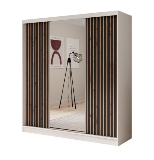 Ida 200 sliding wardrobe with mirror, white/black, ADRK