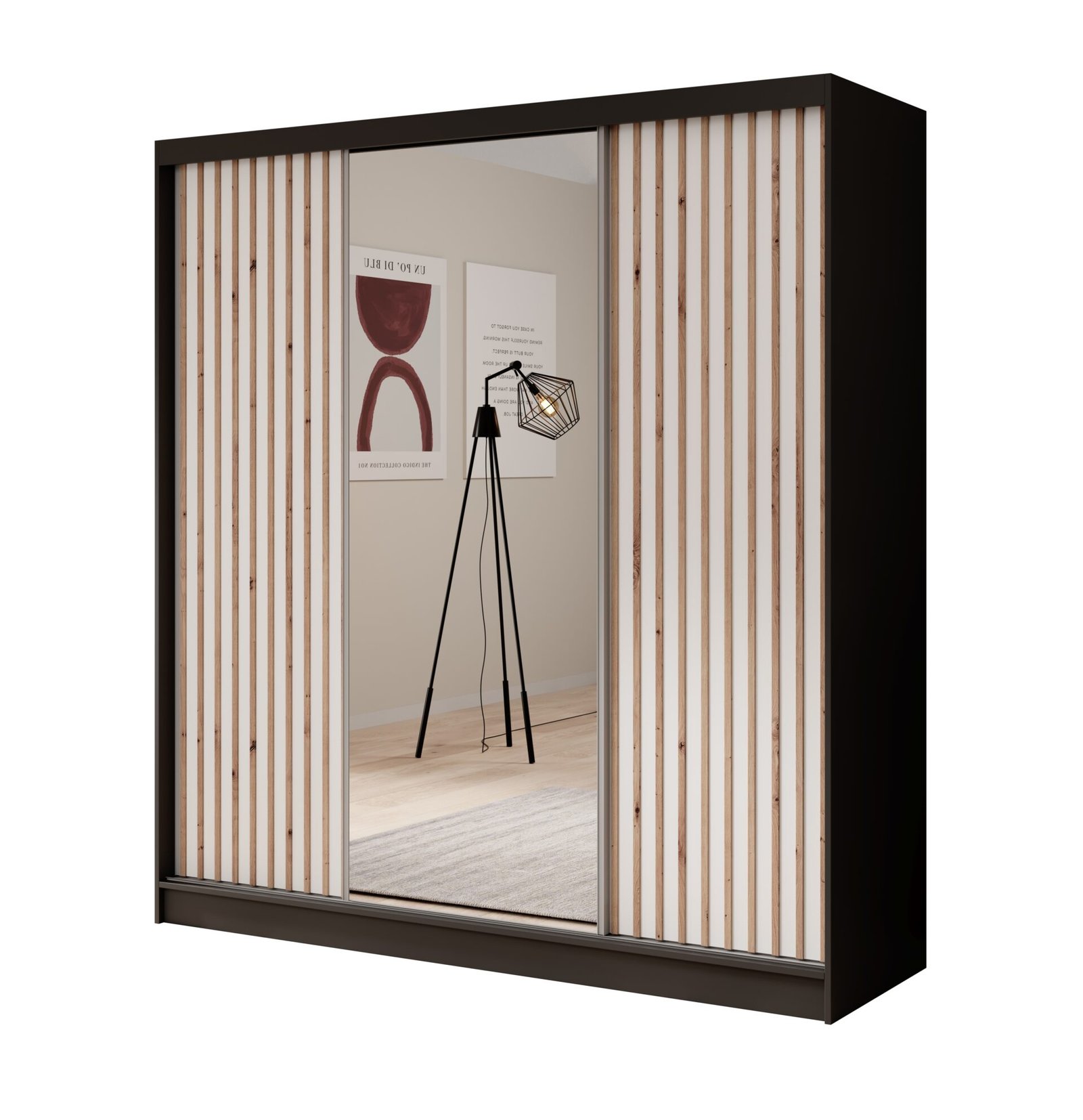 Ida 200 sliding wardrobe with mirror, black/white, ADRK