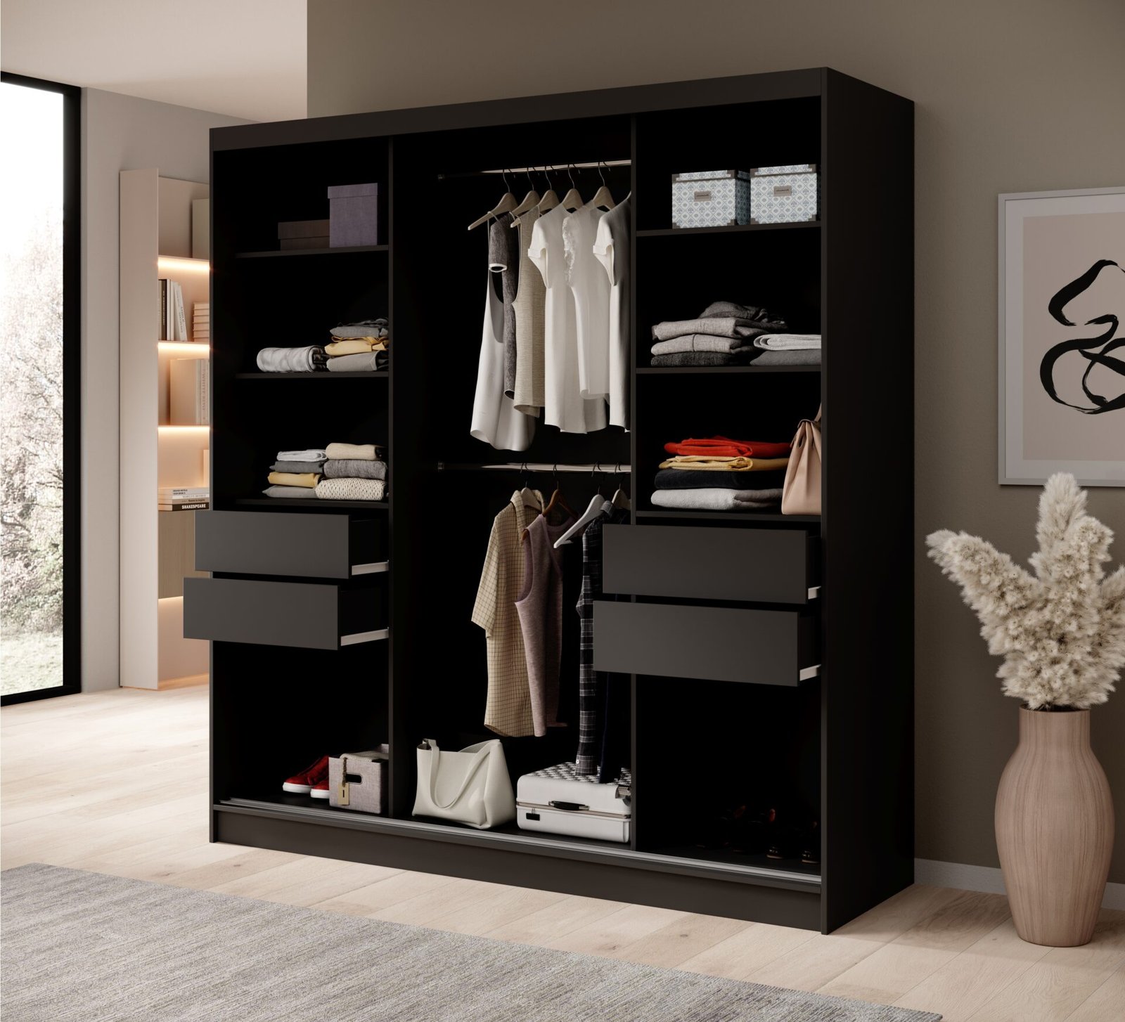 Ida 200 sliding wardrobe with mirror, black/white, ADRK - Image 3