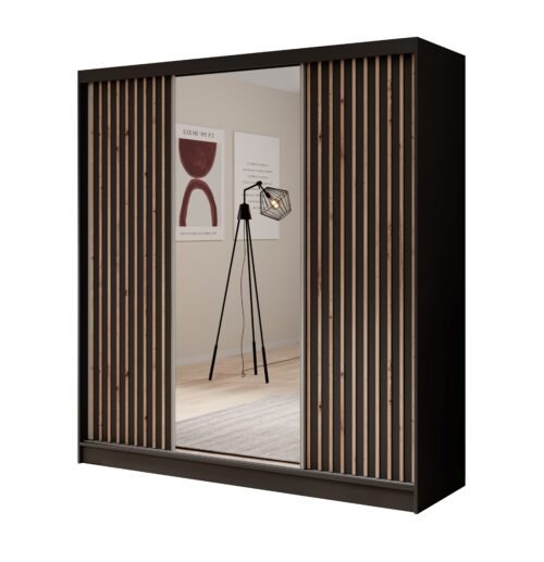 Ida 200 sliding wardrobe with mirror, black, ADRK