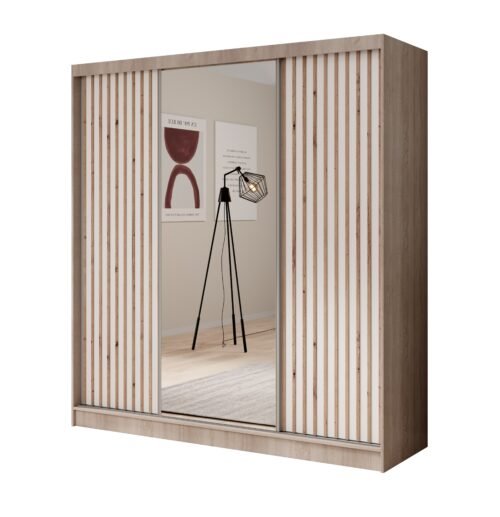 Ida 200 sliding wardrobe with mirror, Sonoma/white, ADRK