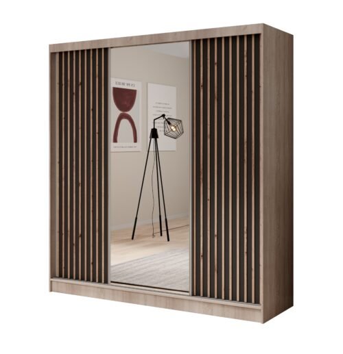Ida 200 sliding wardrobe with mirror, Sonoma/black, ADRK