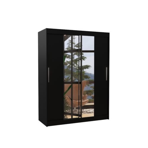 INESS 150 black ADRK sliding wardrobe with mirror