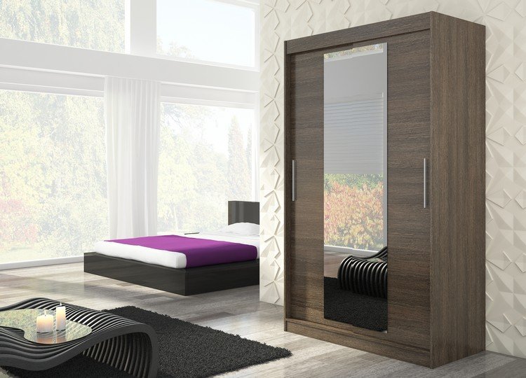 INESS 150 Sliding wardrobe with mirror, chocolate color, ADRK - Image 2