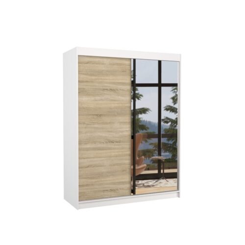 JORDI 150 sliding wardrobe with mirror, white/Sonoma, ADRK