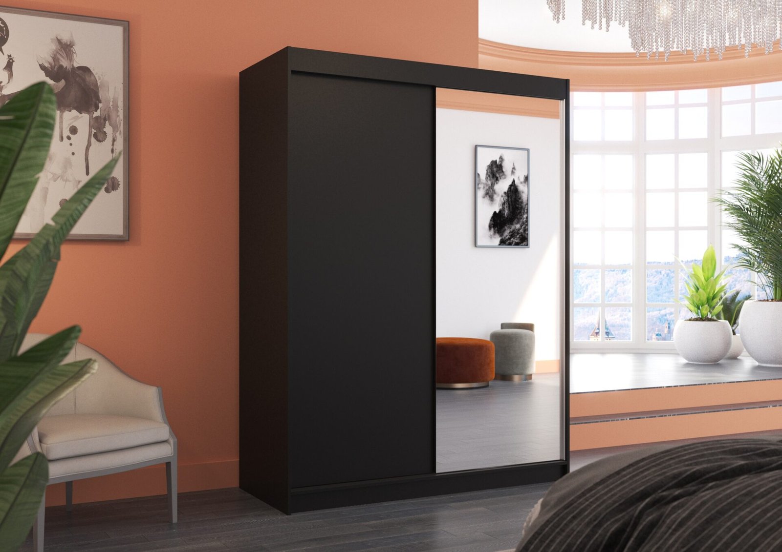 Sliding wardrobe with mirror JORDI 150 black ADRK - Image 3