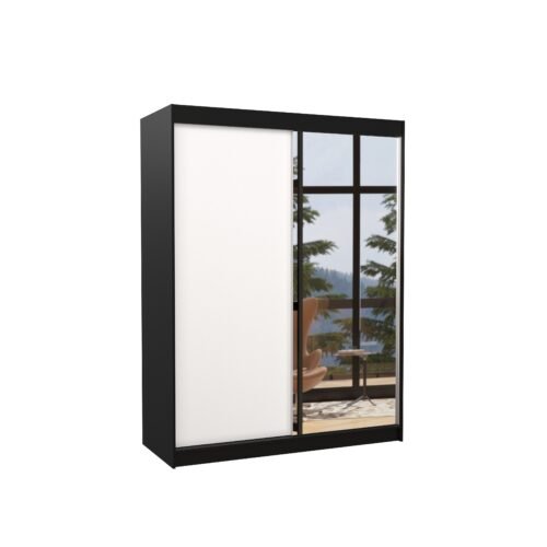 Sliding wardrobe with mirror JORDI 150 black/white ADRK