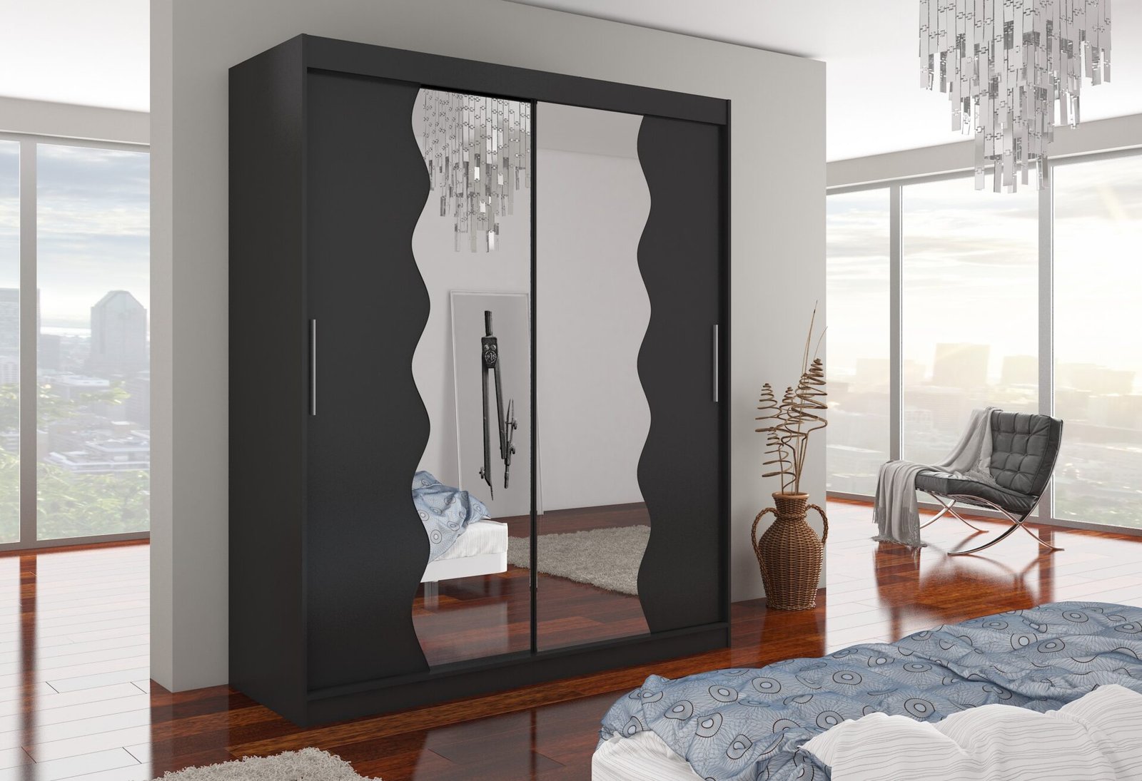 Sliding wardrobe with mirror KANSAS 180 black ADRK - Image 2