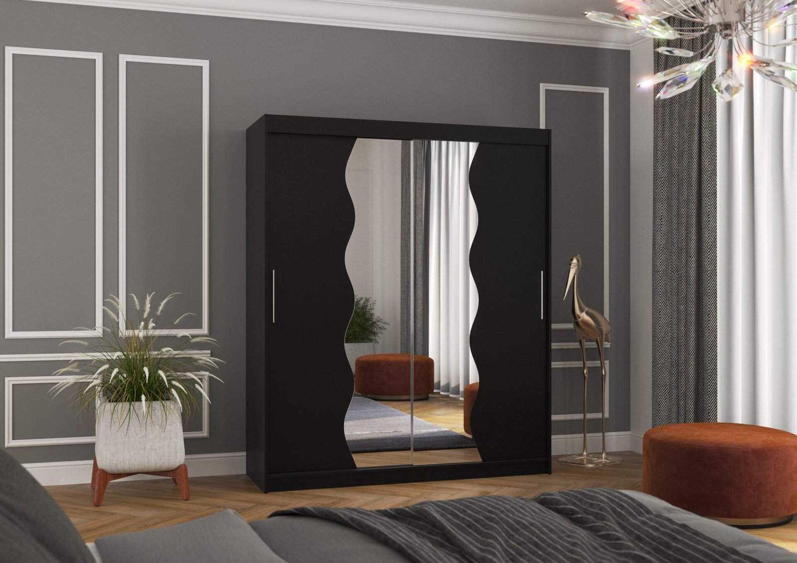 Sliding wardrobe with mirror KANSAS 180 black ADRK - Image 3