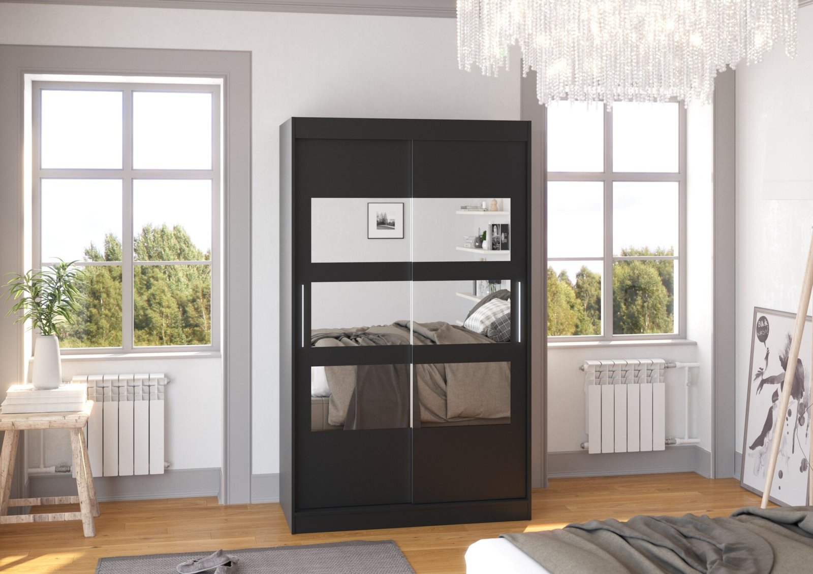 Sliding wardrobe with mirror COLORADO 120 black ADRK - Image 2