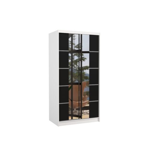 Sliding wardrobe with mirror KSAWER 100 white/black ADRK