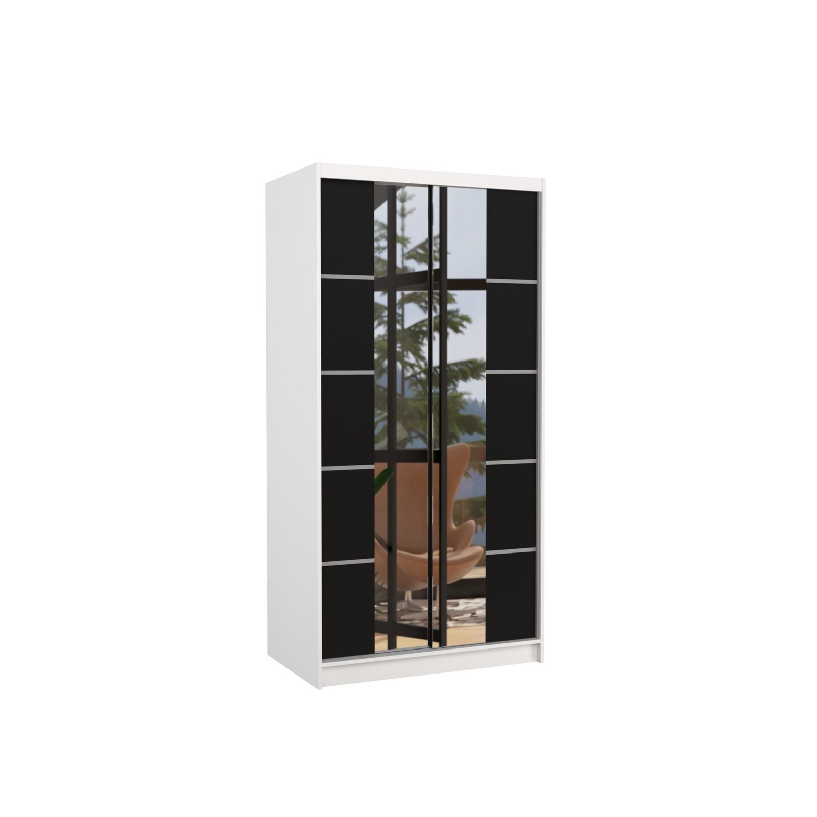 Sliding wardrobe with mirror KSAWER 100 white/black ADRK