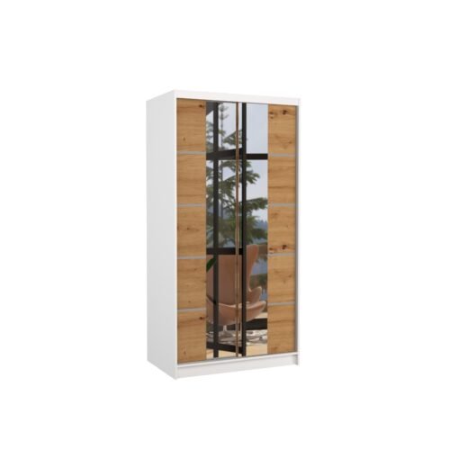 Sliding wardrobe with mirror KSAWER 100 white/Artisan ADRK