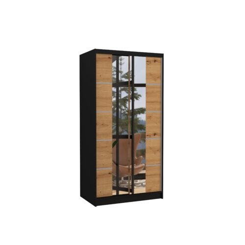 Sliding wardrobe with mirror KSAWER 100 black/artisan ADRK